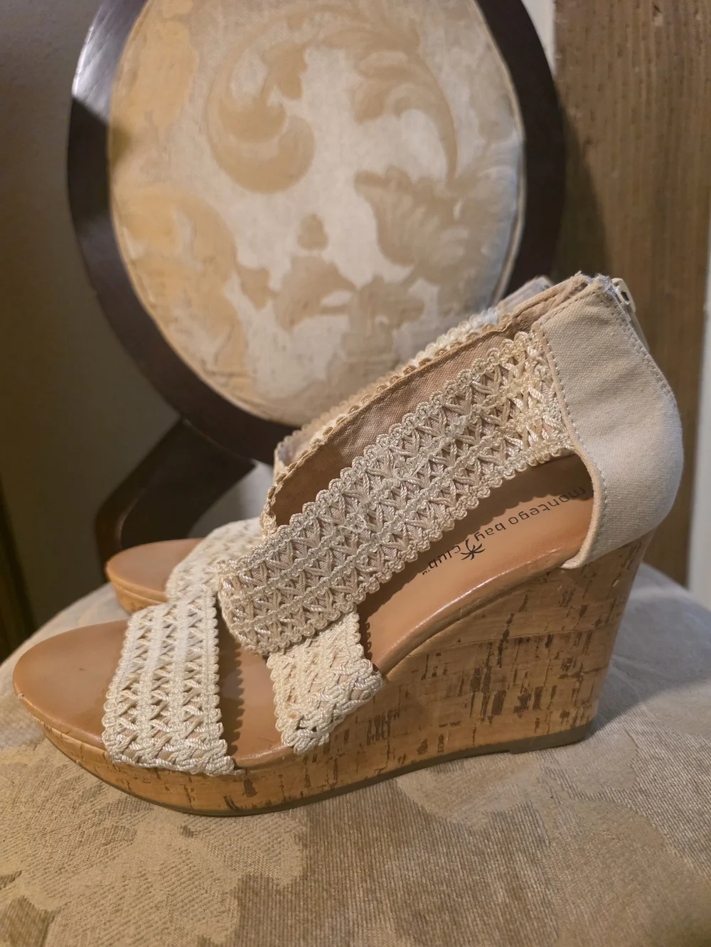 Montego Bay Club Cream Woven Espadrille Wedge Sandals